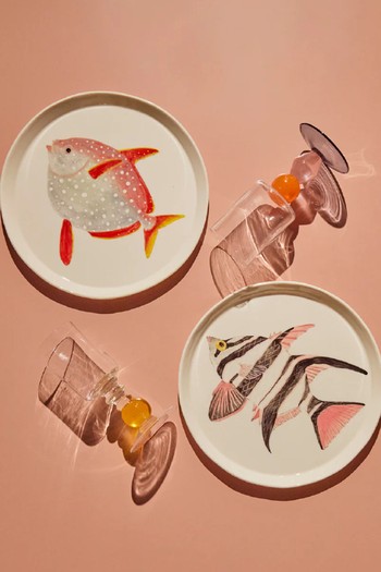 Fish Hand-Painted Porcelain Dinner Plates from Casa Adams