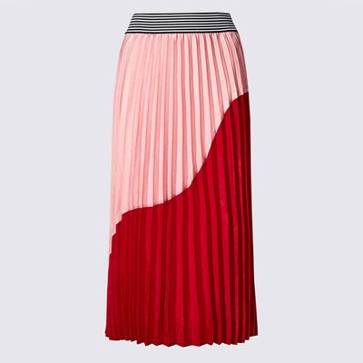 Colour Block Pleated Midi Skirt