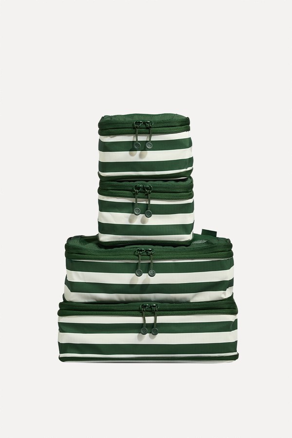 Set Of 4 Stripe Packing Cubes In Green