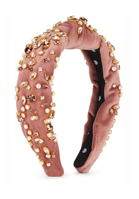 Dusky Pink Crystal-Embellished Velvet Headband from Lele Sadoughi
