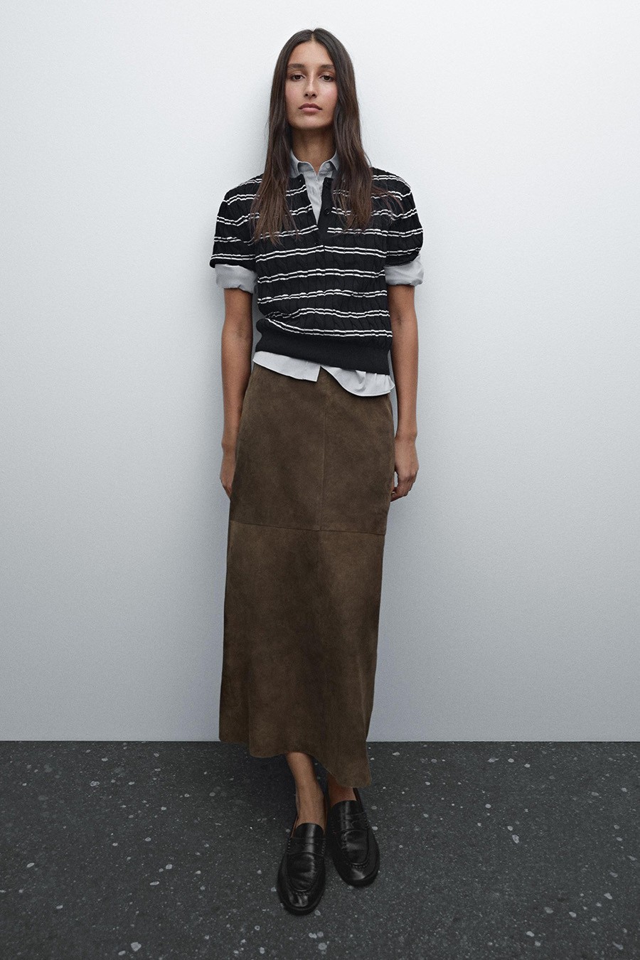 Straight Fit Suede Leather Skirt from Massimo Dutti