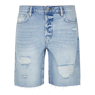 Le Slouch Bermuda Distressed Denim Shorts from Frame