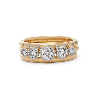 18ct Gold Marguerite And 2mm Wedding Band Ring Stack