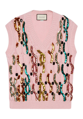 Sequin Embroidered Wool Pink Vest  from Gucci 