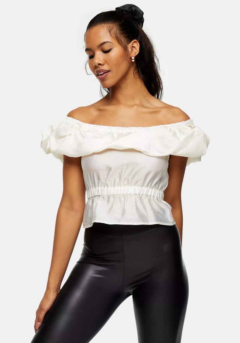 Ivory Textured Bardot Blouse