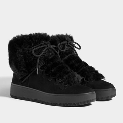 Fuzzy Flat Ankle Boots from Bershka