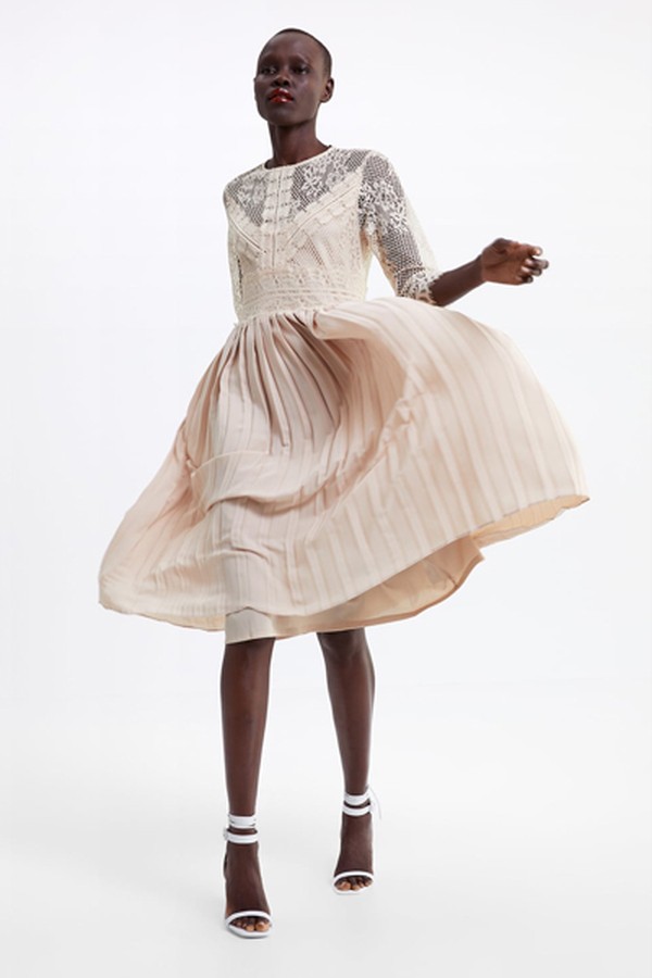 Contrast Pleated Dress