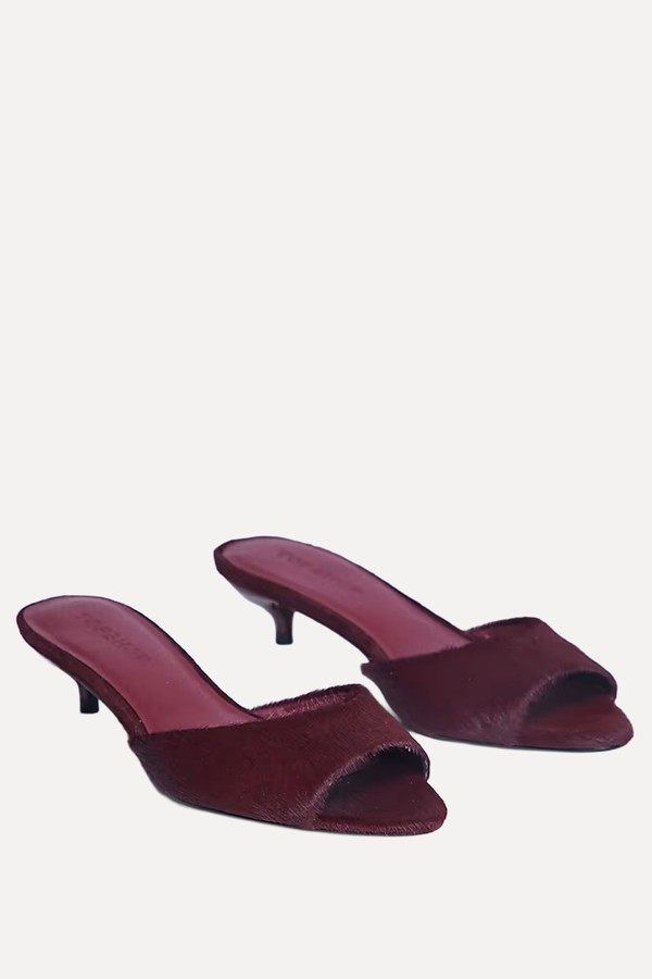 Alba Real Leather Peep Toe Kitten Heel Mule 