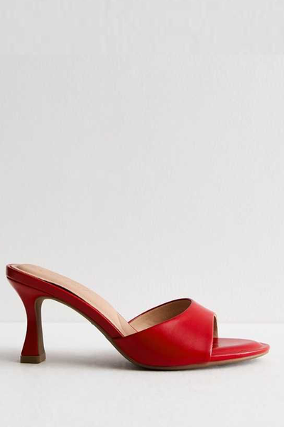 Red Leather-Look Heeled Mule Sandals from New Look