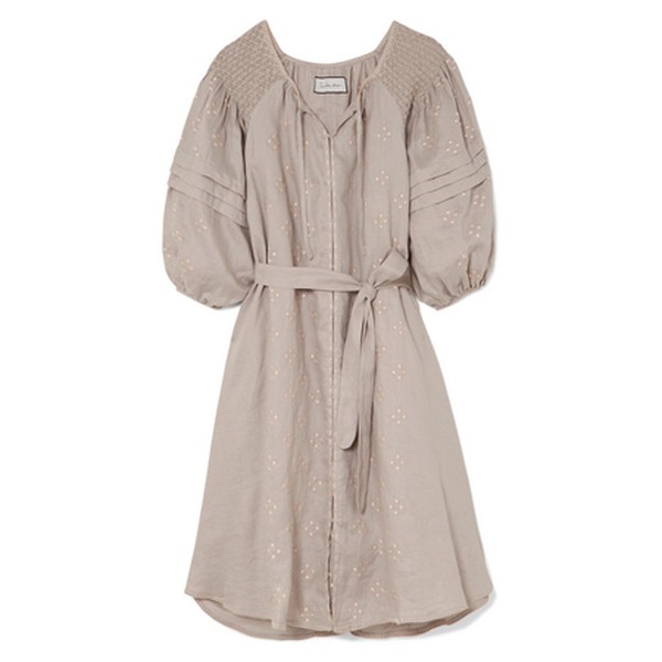 Hugh Smocked Embroidered Linen Dress from Innika Choo