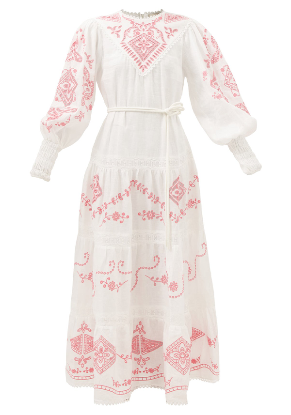 Cecilia Embroidered Linen Midi Dress from Alemais