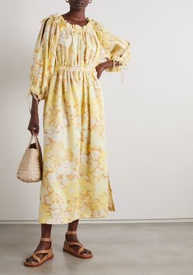 Gathered Floral-Print Linen Dress from Oroton