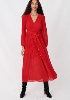 Pleated & Belted Muslin Dress from Maje