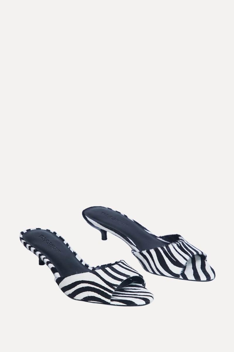 Alba Real Leather Peep Toe Kitten Heel Mules