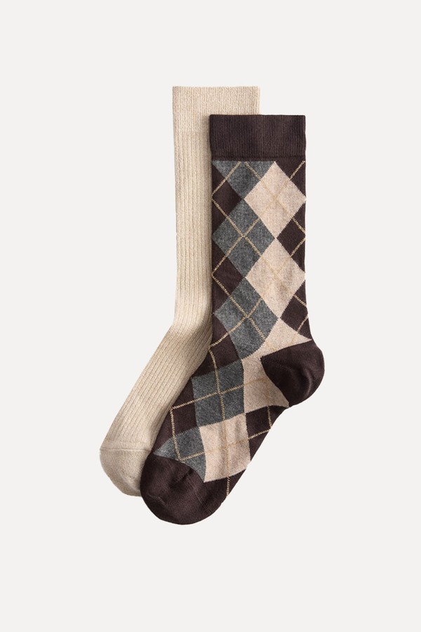 Set Of 2 Sparkle Argyle Crew Socks from Marks & Spencer