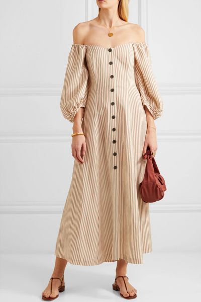 Mika Off-the-Shoulder Tencel and Linen-Blend Midi Dress  from Mara Hoffman