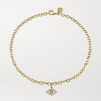 Large Evil Eye 14-Karat Gold Diamond And Turquoise Anklet from Sydney Evan