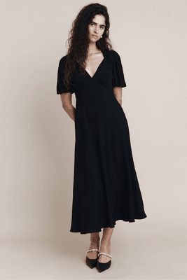 Crepe V-Neck Puff Sleeve Midi Tea Dress from Ghost