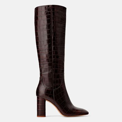Animal Print Leather Boots from Zara