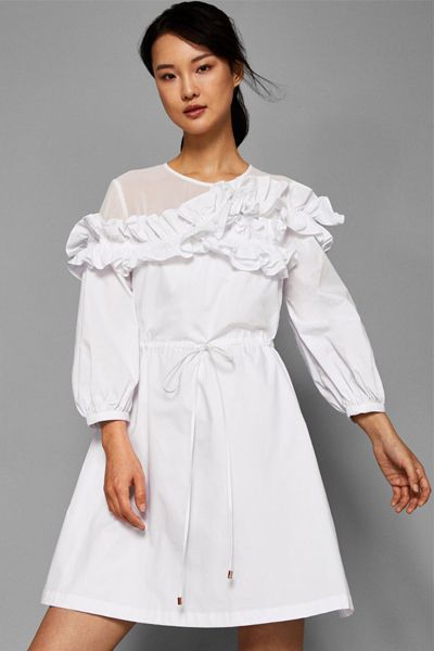 Tiaha Ruffle Long Sleeve Cotton Dress