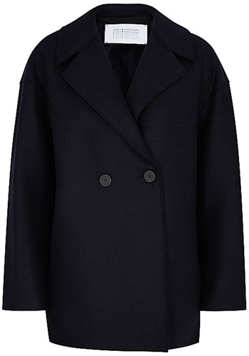 Navy Double-Breasted Wool Felt Coat from Harris Wharf London