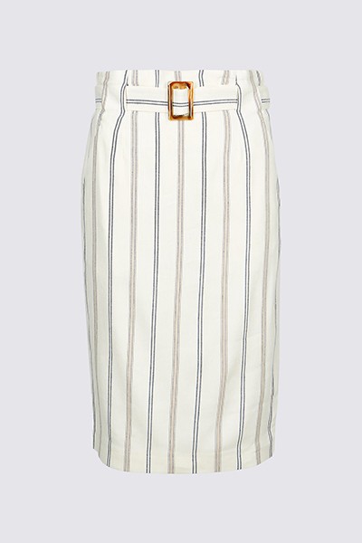 Linen Blend Striped Pencil Skirt