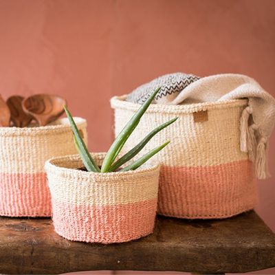 Jioni Dusky Pink Colour Block Woven Basket