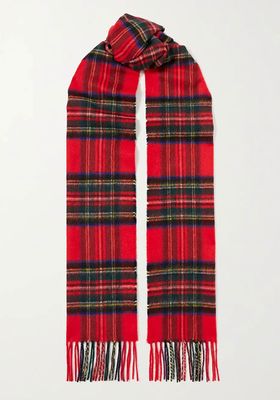 Fringed Checked Cashmere Scarf from Johnstons Of Elgin
