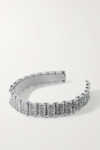 Rafaela Ruffled Metallic Velvet Headband from Eugenia Kim