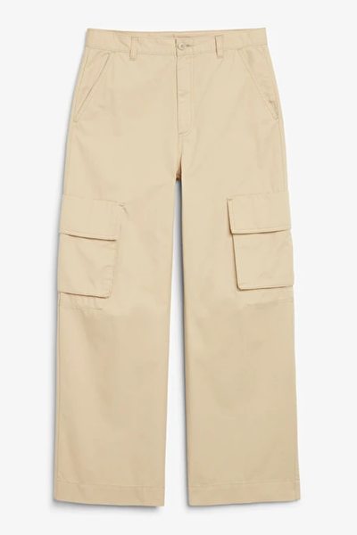 Beige Cotton Cargo Trousers from Monki