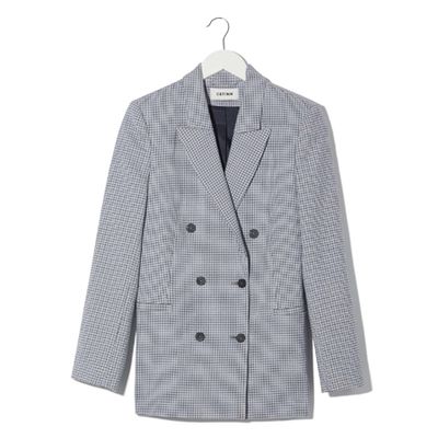 Logan Houndstooth Double Breasted Wool Blend Blazer from Cefinn