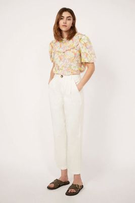 Pleat Front Cropped Trousers