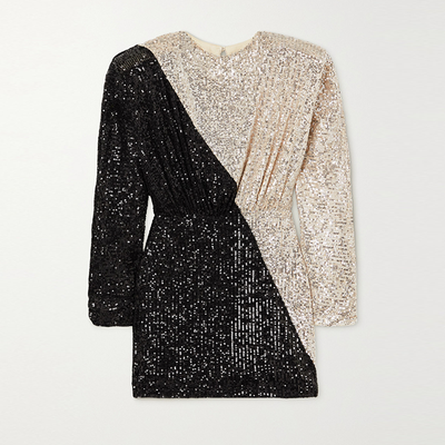 Billie Two-Tone Sequined Stretch-Knit Mini Dress from Rotate Birger Christensen