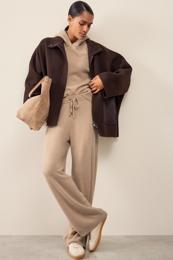 Cashmere Ribbed Detail Wide Leg Joggers  from The White Company