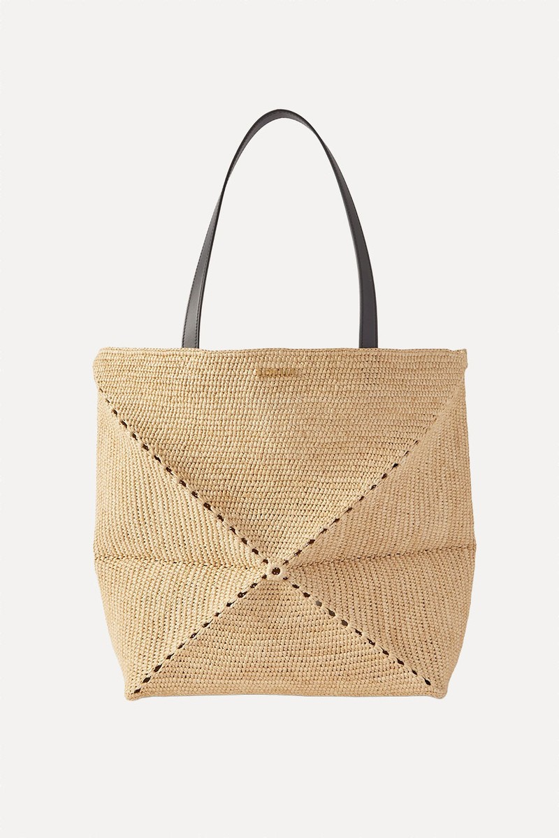Puzzle Fold Large Leather-Trimmed Raffia Tote from LOEWE x Paula's Ibiza