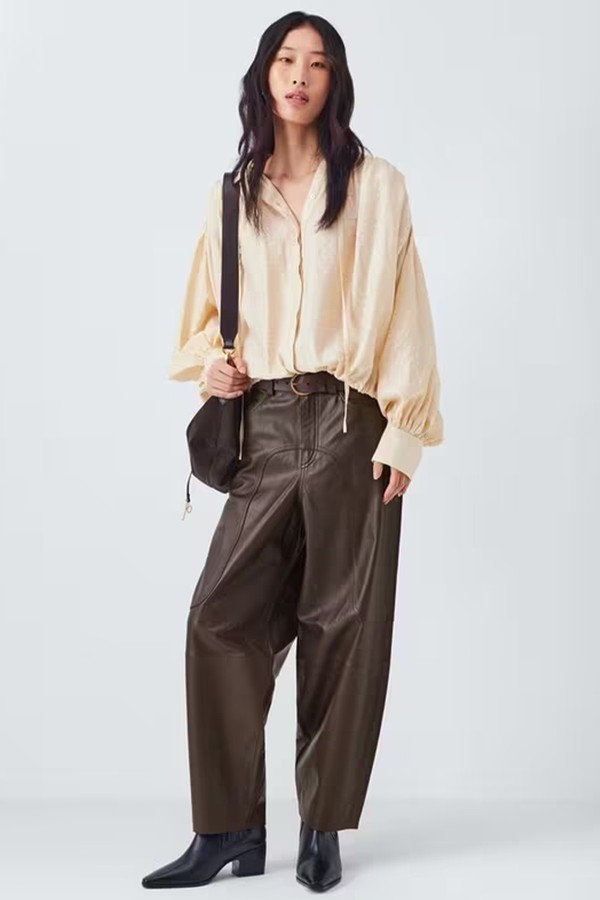 Saddle Barrel Leg Pure Leather Trousers from AND/OR 