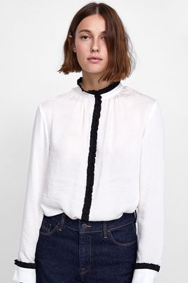 Blouse With Contrast Ruffle Trims from Zara