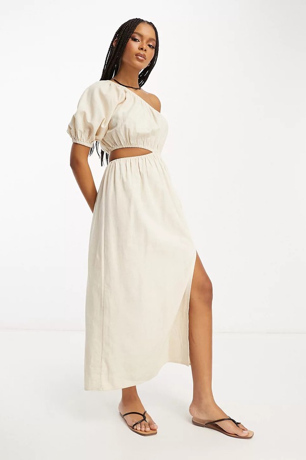 Linen One Shoulder Midi Dress from ASOS