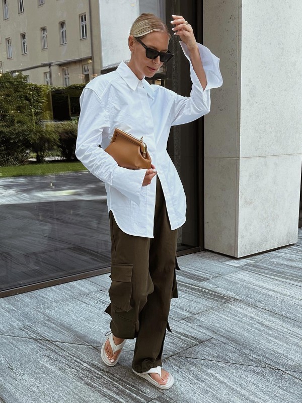 White Shirt with Khaki Pants Outfit for Women