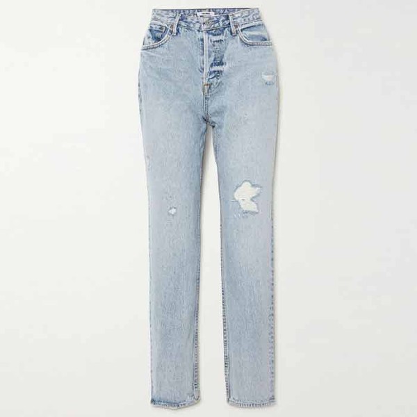 Devon Distressed High-Rise Straight-Leg Jeans from Grlfrnd