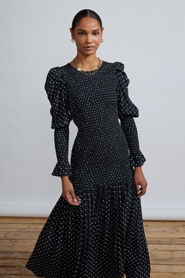 Wren Black Polka Dot Shirred Dress from Kitri Studio