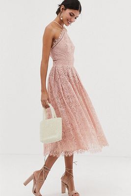 Tall Lace Midi Dress with Pinny Bodice from ASOS DESIGN