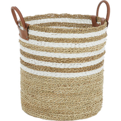 Brown & White Stripe Woven Basket