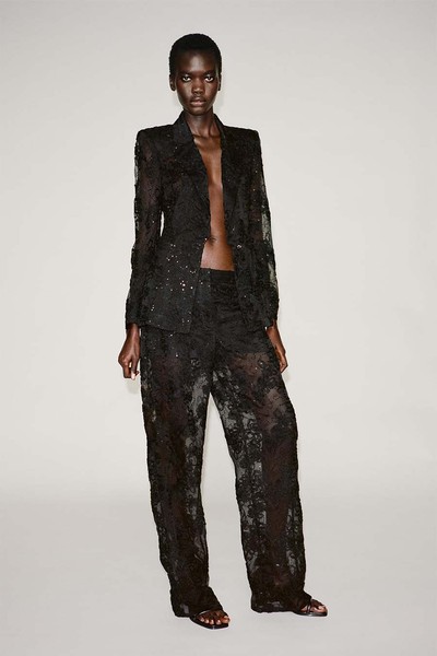 Semi-Sheer Textured Trousers With Sequins from Zara