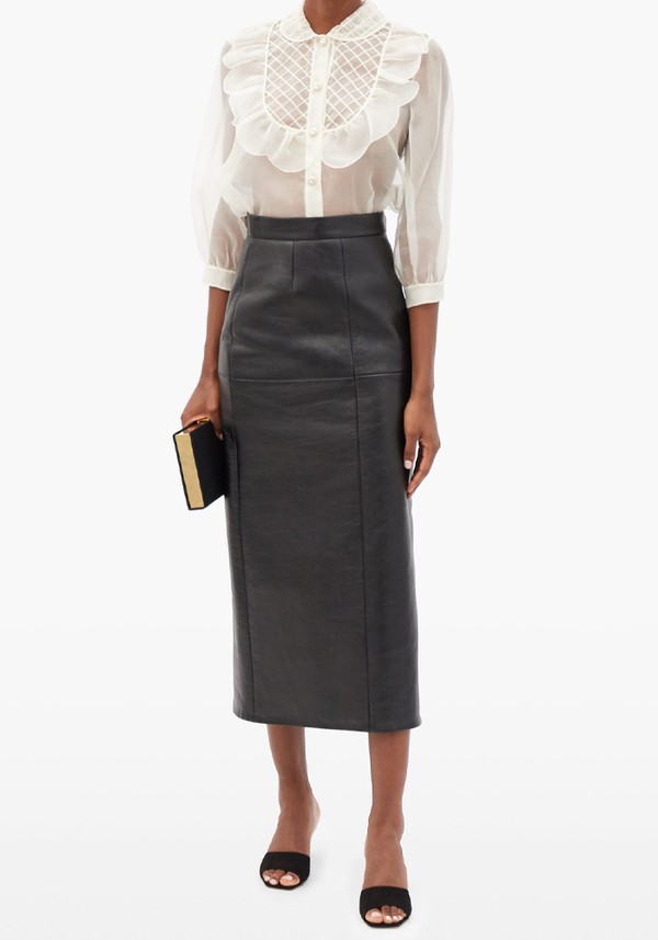 Panelled Leather Midi Skirt from Miu Miu