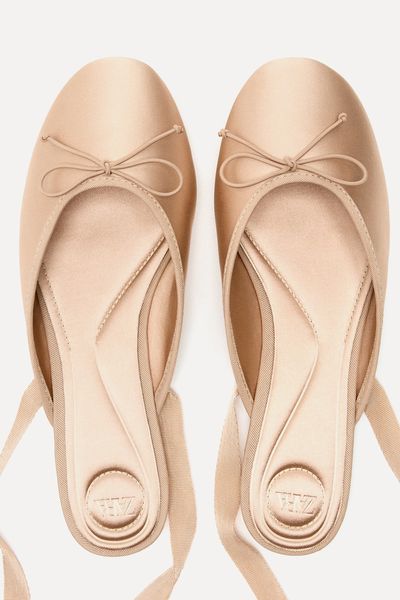 Lace Up Ballet Flats With Bow