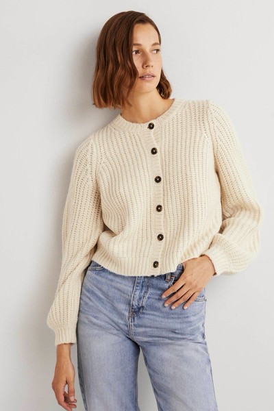 Cream Chunky Ribbed Fluffy Cardigan