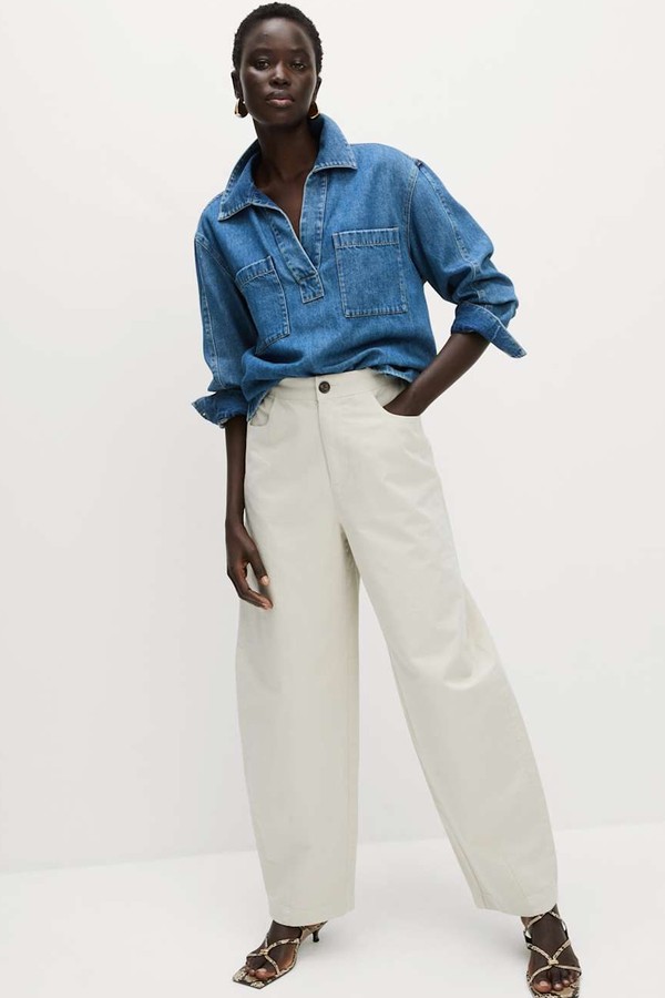 Elasticated Waist Barrel Leg Casual Trousers