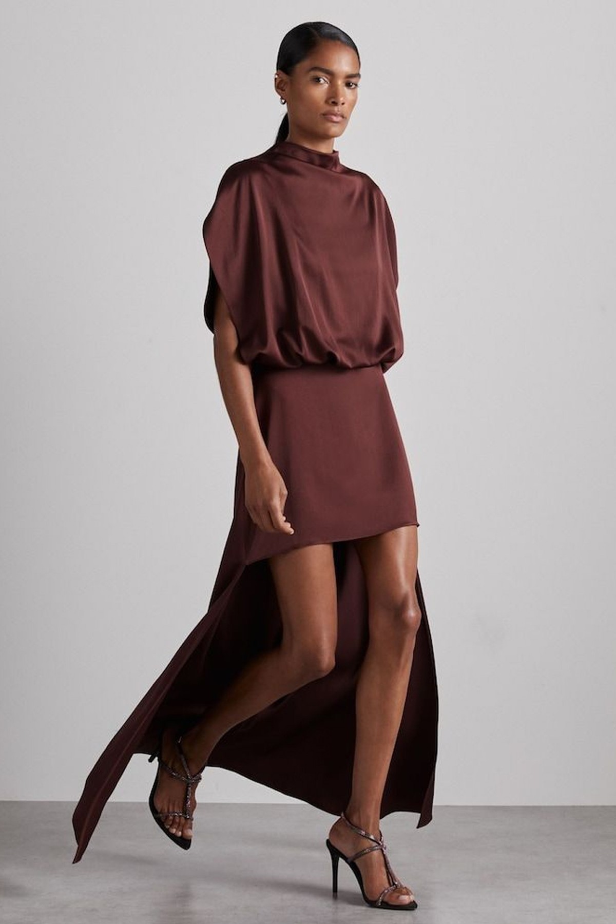 Atelier Satin Stepped-Hem Dress