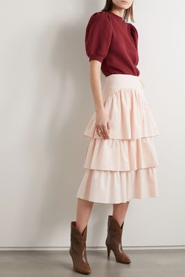 Tiered Striped Cotton-Poplin Midi Skirt, £270 | See By Chloe